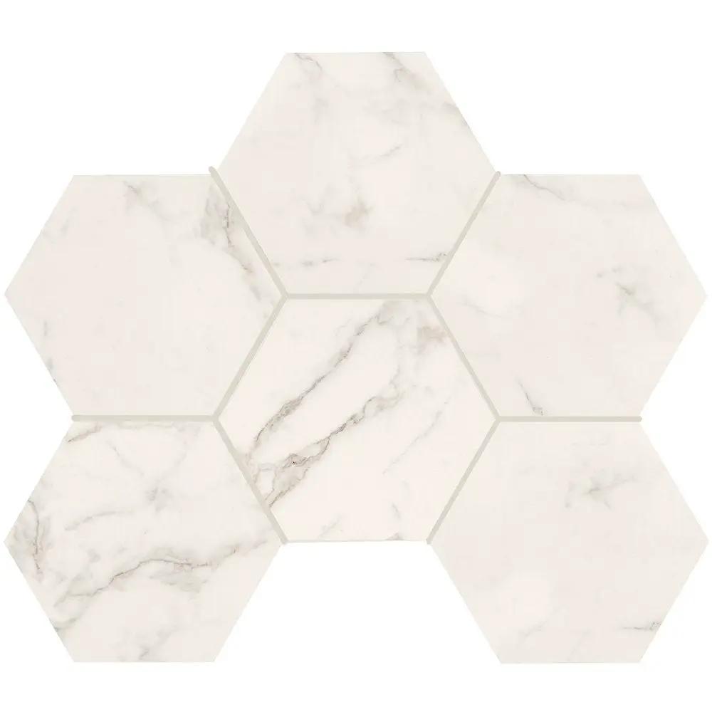 Gold Statuary Honed Hexagon Marble Look Porcelain Mosaics 12x16 1/3