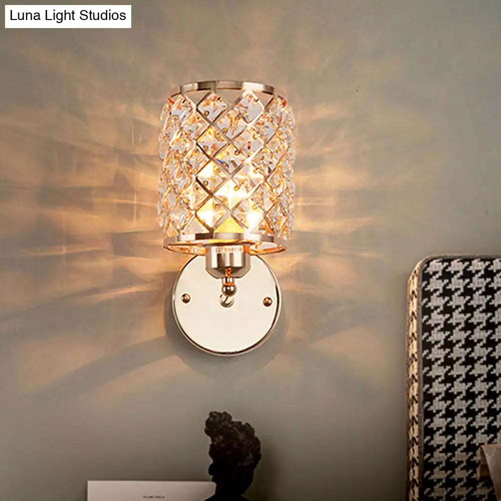 DecorBites™ Gold Trellis Wall Sconce Lamp with Crystal Insert, Perfect for Living Room