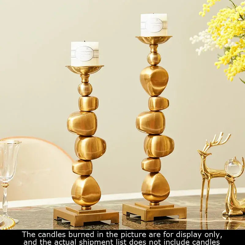 Golden alloy stone pile candle holder living room ornament