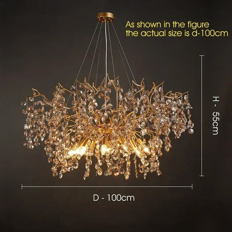 Golden branch crystal led chandelier dining room luxury lamp