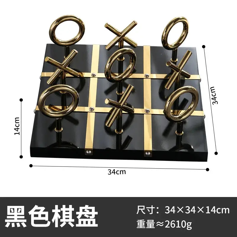 Golden chessboard metal handicraft tic-tac-toe set living room decor