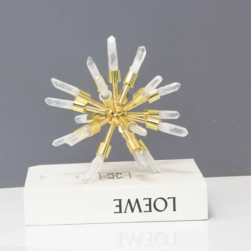 Golden crystal metal sea urchin figurine living room decor