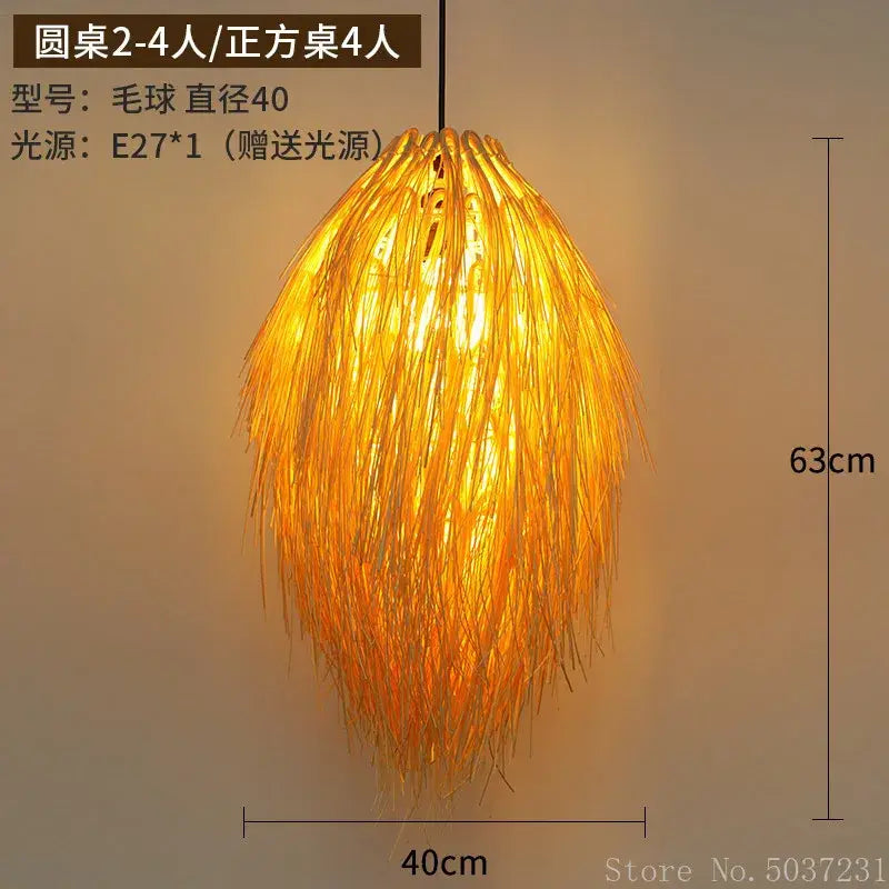 Golden feathery bamboo weave pendant lamp for bedroom