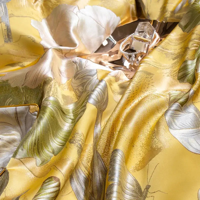 Golden floral satin jacquard bedding set bedroom duvet cover