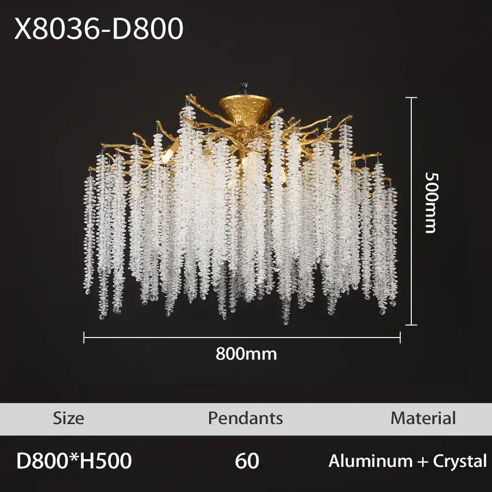 Golden tree branch crystal led ceiling chandelier dining room gold & black