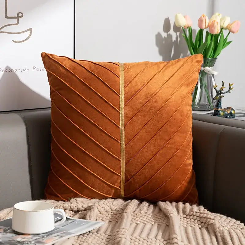 Golden velvet patchwork cushion cover set of 6 for living room