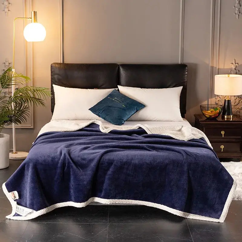 Golden & white double-layer velvet sofa blanket bedroom throw