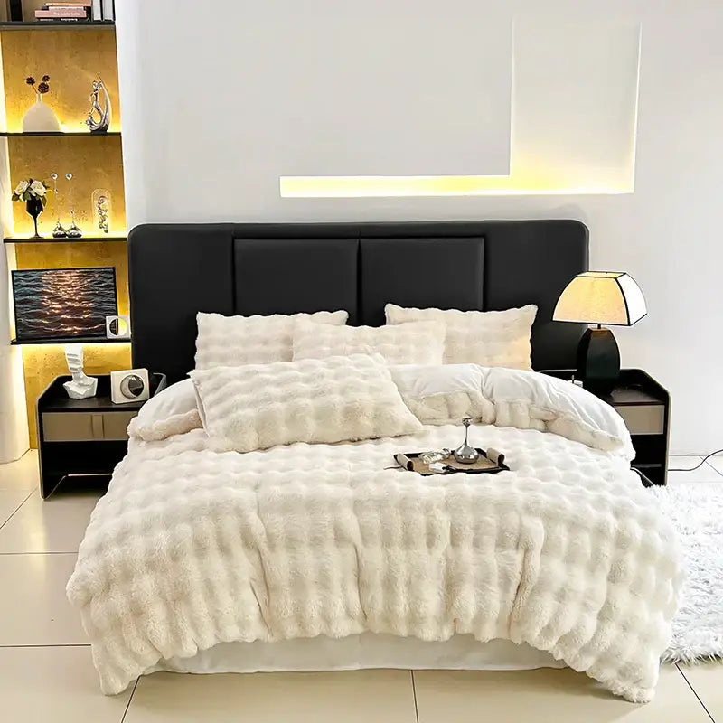 Gradient gray faux fur bedding set bedroom duvet cover