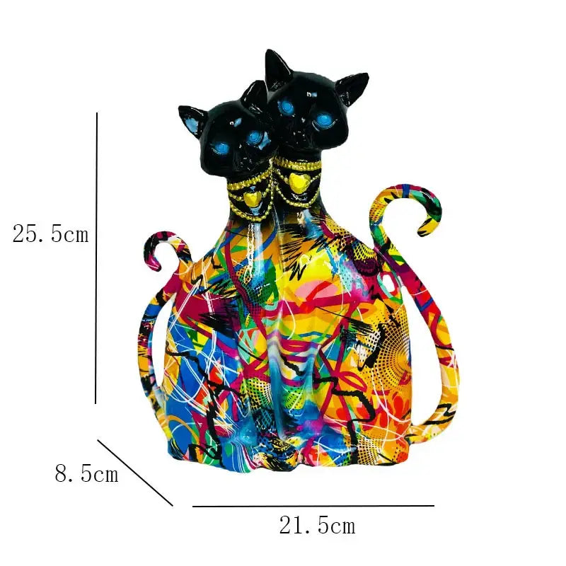 Graffiti cat couple sculpture vibrant pop art living room decor