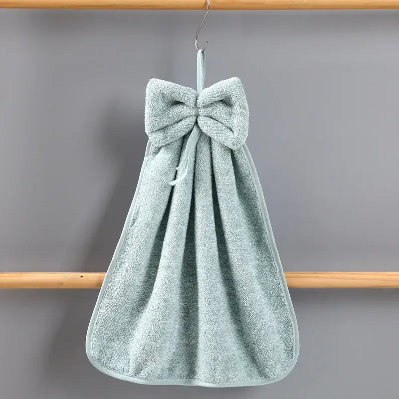 Gray & beige bowknot coral velvet hand towels kitchen cleaning cloths