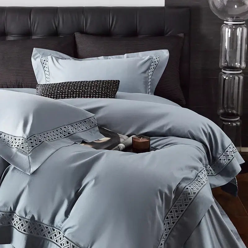 Gray & black egyptian cotton hotel bedding set bedroom geometric embroidery