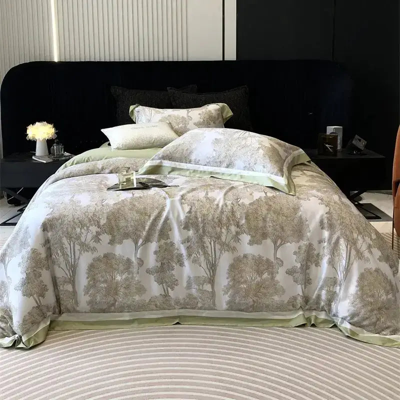 Gray & white forest toile bedding set bedroom jungle print flowers