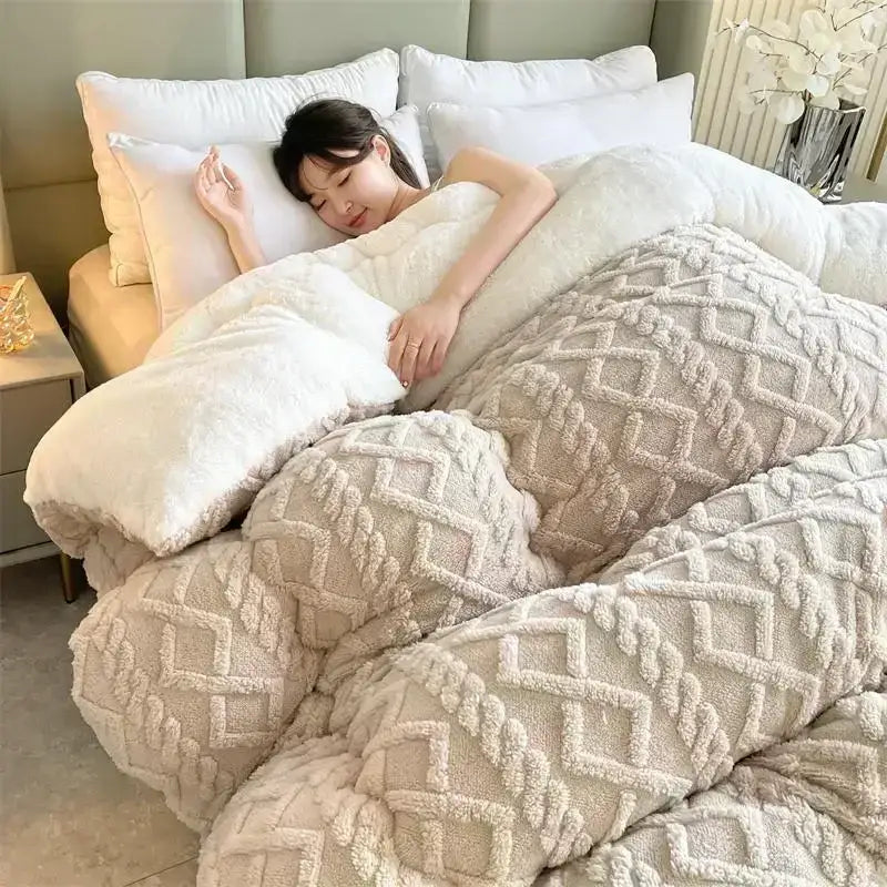 Gray & white textured fleece cozy winter bed blanket bedroom