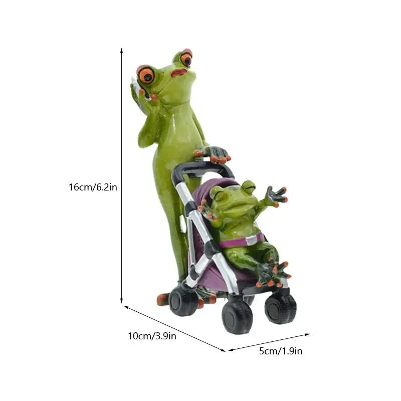 Green frog family statue set living room resin figurine