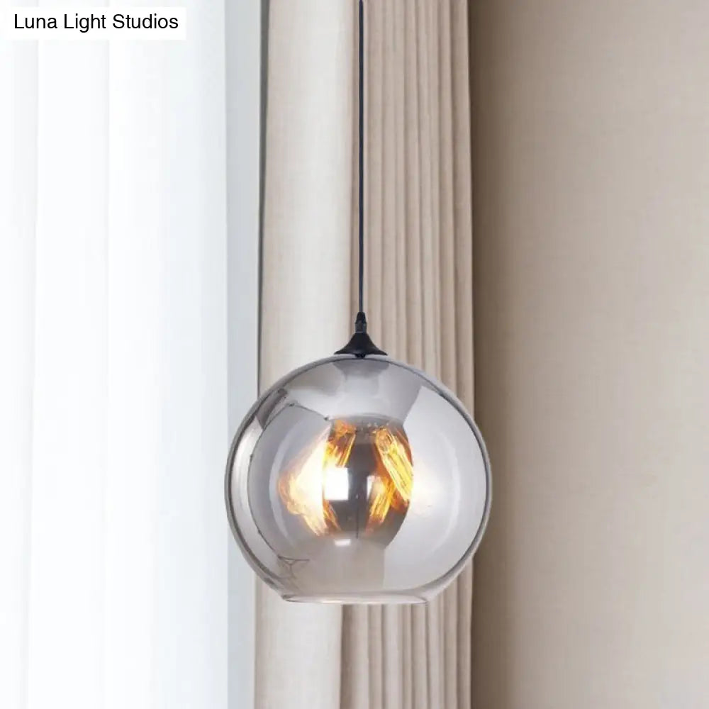 DecorBites™ Grey Glass Industrial Pendant Light with Black Fixture for Indoor Use