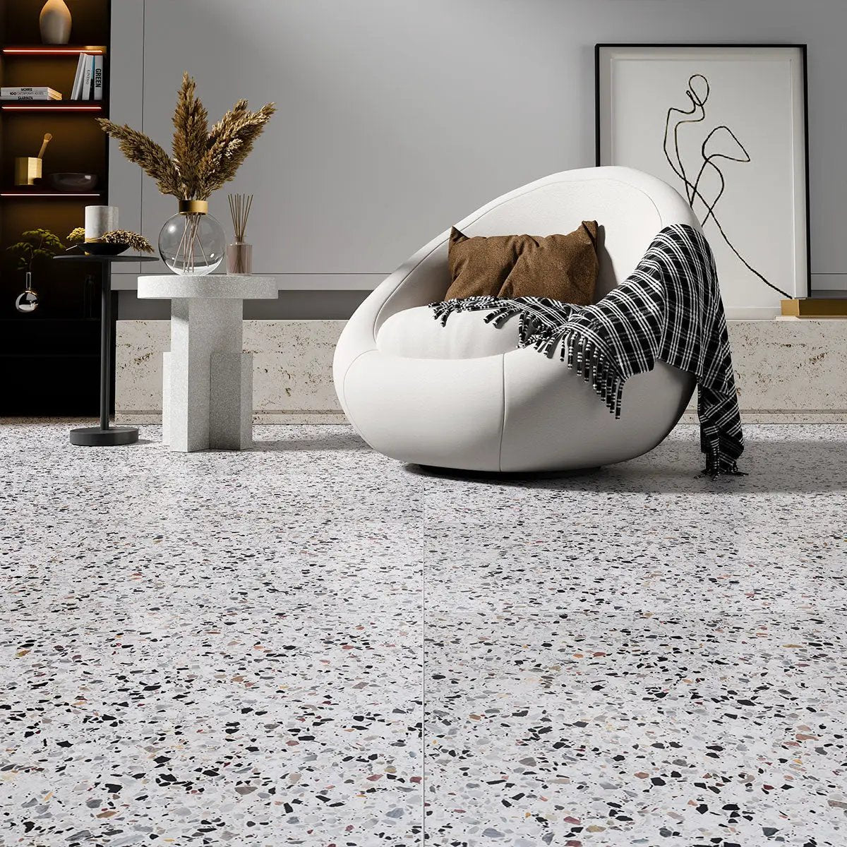 Grigio Venato Honed Terrazzo Tiles 24x24