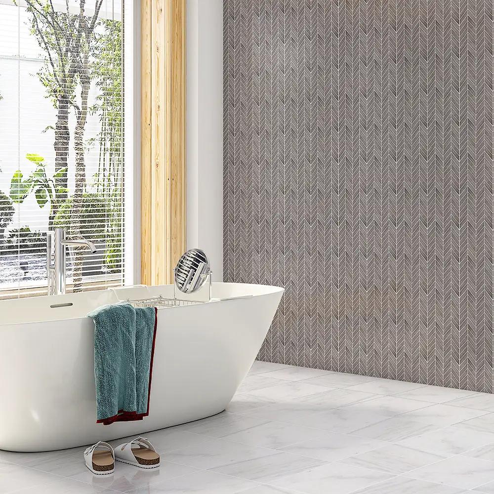Gris Ardoise Matte Chevron Wood Look Porcelain Mosaics 17x7 3/4