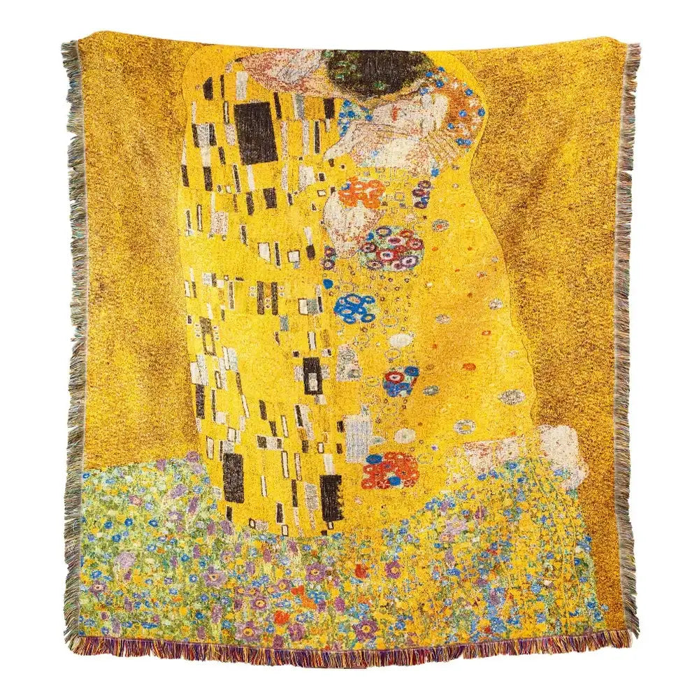 Gustav klimt the kiss yellow jacquard tapestry decorative throw bedroom