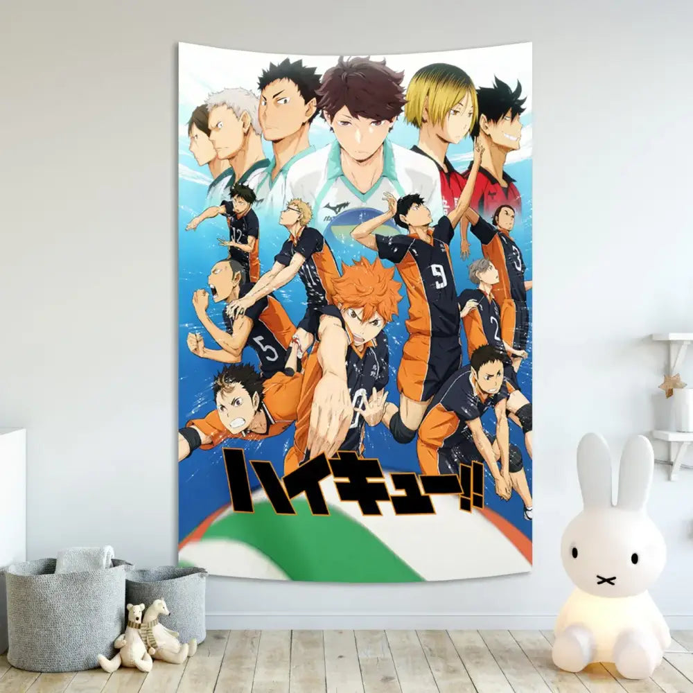 Haikyuu anime poster tapestry blue wall hanging bedroom decor
