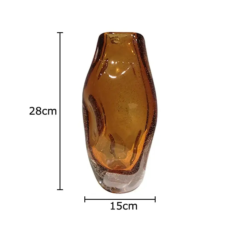 Hand blown amber glass vase with artificial flower bedroom decor