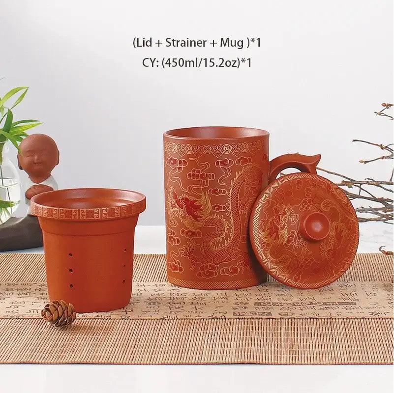 Handmade dragon purple clay tea mug set gray & orange dining room