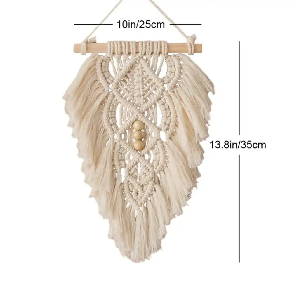 Handmade macrame leaf wall hanging olive green & off-white bedroom decor