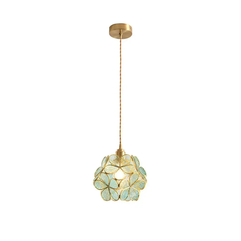 Handmade pink & teal glass petal pendant light bedroom flower lamp