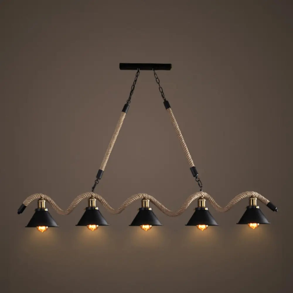 DecorBites™ Hemp Rope Antique Hanging Lamp Chandelier in Black - Ideal for Restaurants and Islands