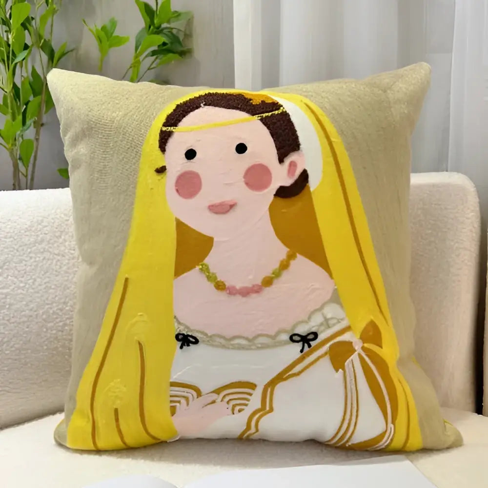 Historical cartoon oil painting embroidery throw pillow living room