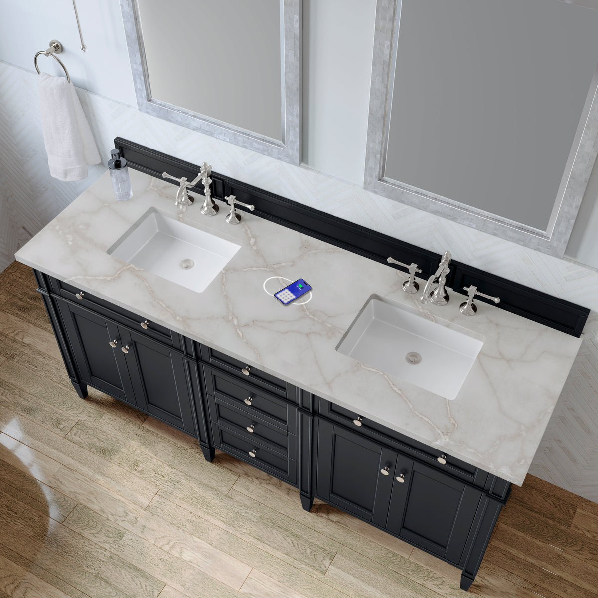 James Martin Brittany 72" Double Bathroom Vanity, Black Onyx