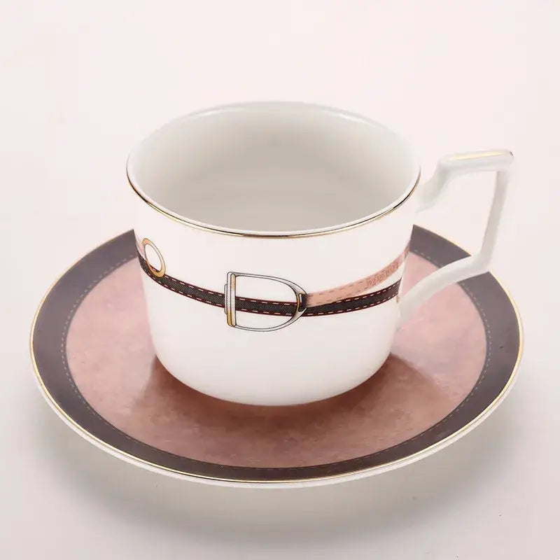 Horsebit pink & brown bone china tableware set dining room