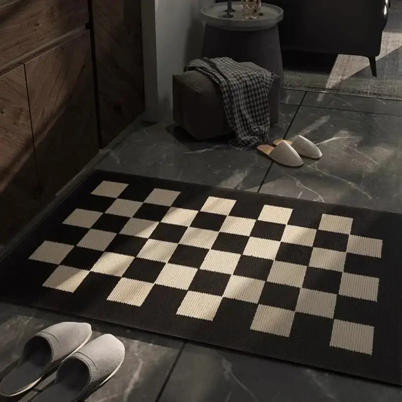 Houndstooth black & ivory area rug living room floor mat