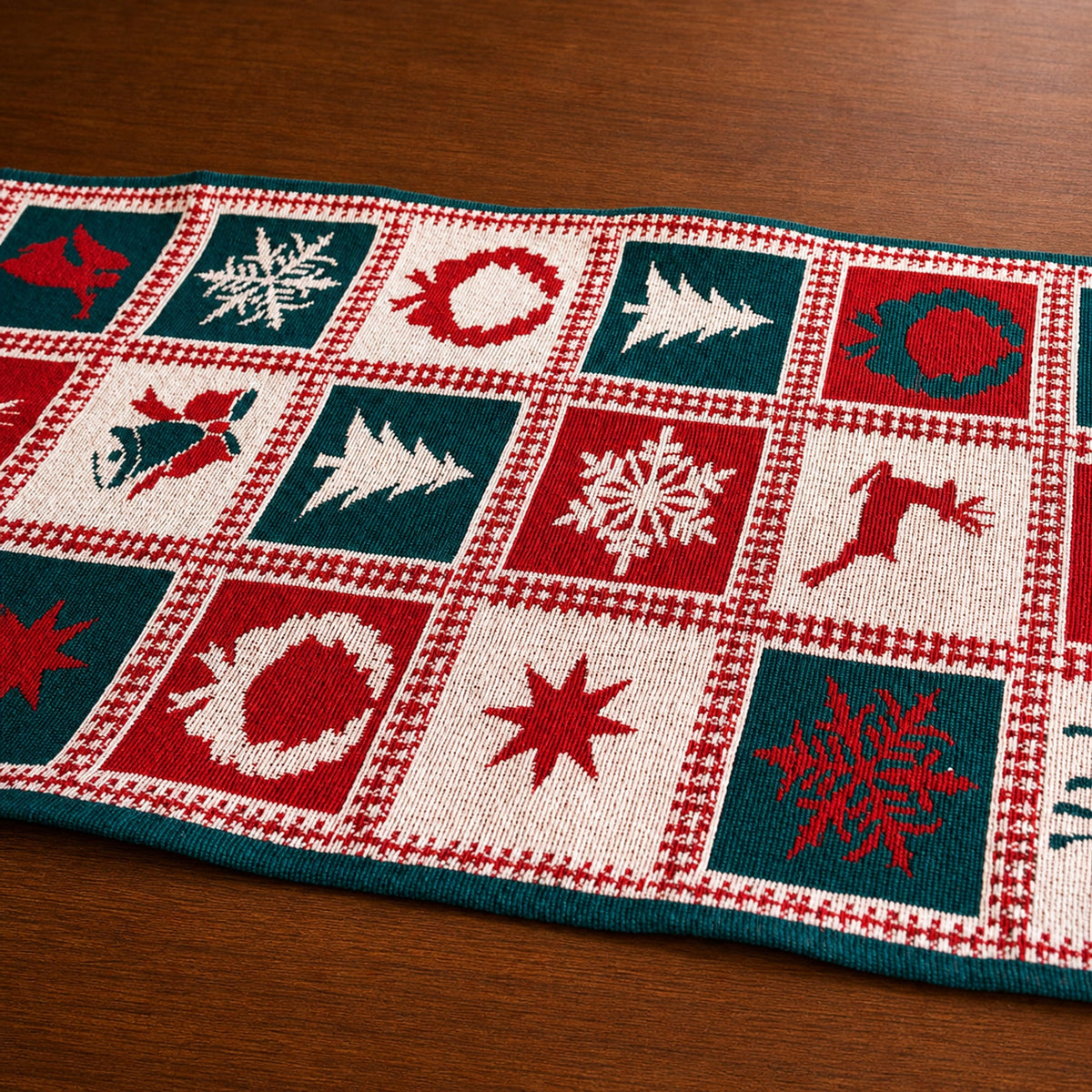 Reindeer Square Patterns Christmas Tablecloth Holiday Runner 75 Inches