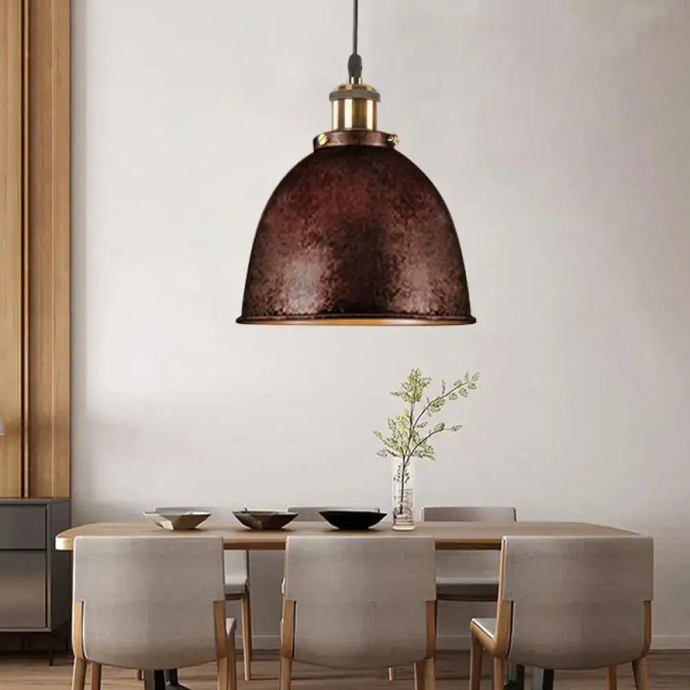 Industrial black & brass dome pendant lamp kitchen hanging light