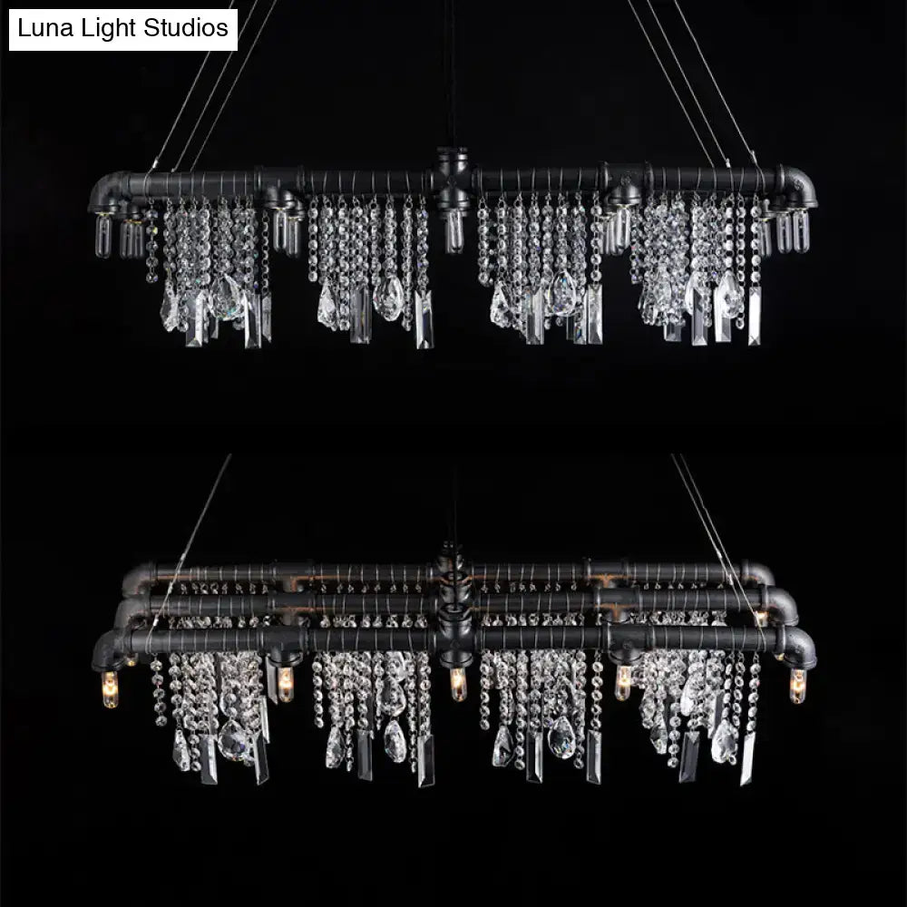 Industrial black crystal chandelier – dining room pendant light