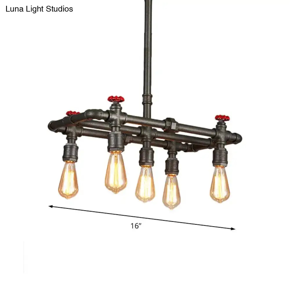 Industrial black finish red valve chandelier dining room light