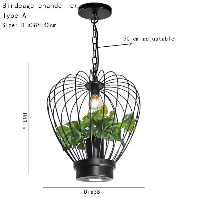 Industrial black green planting birdcage chandelier dining room light