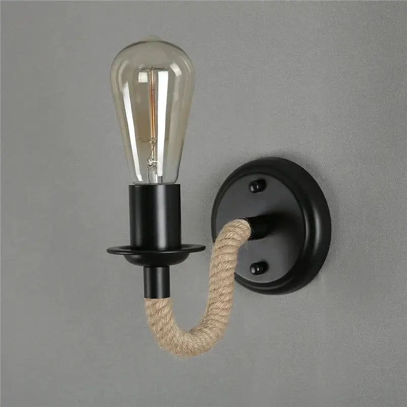 Industrial black hemp rope wall lamp living room sconce