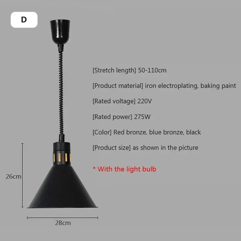 Industrial black matte electric food heating pendant light kitchen