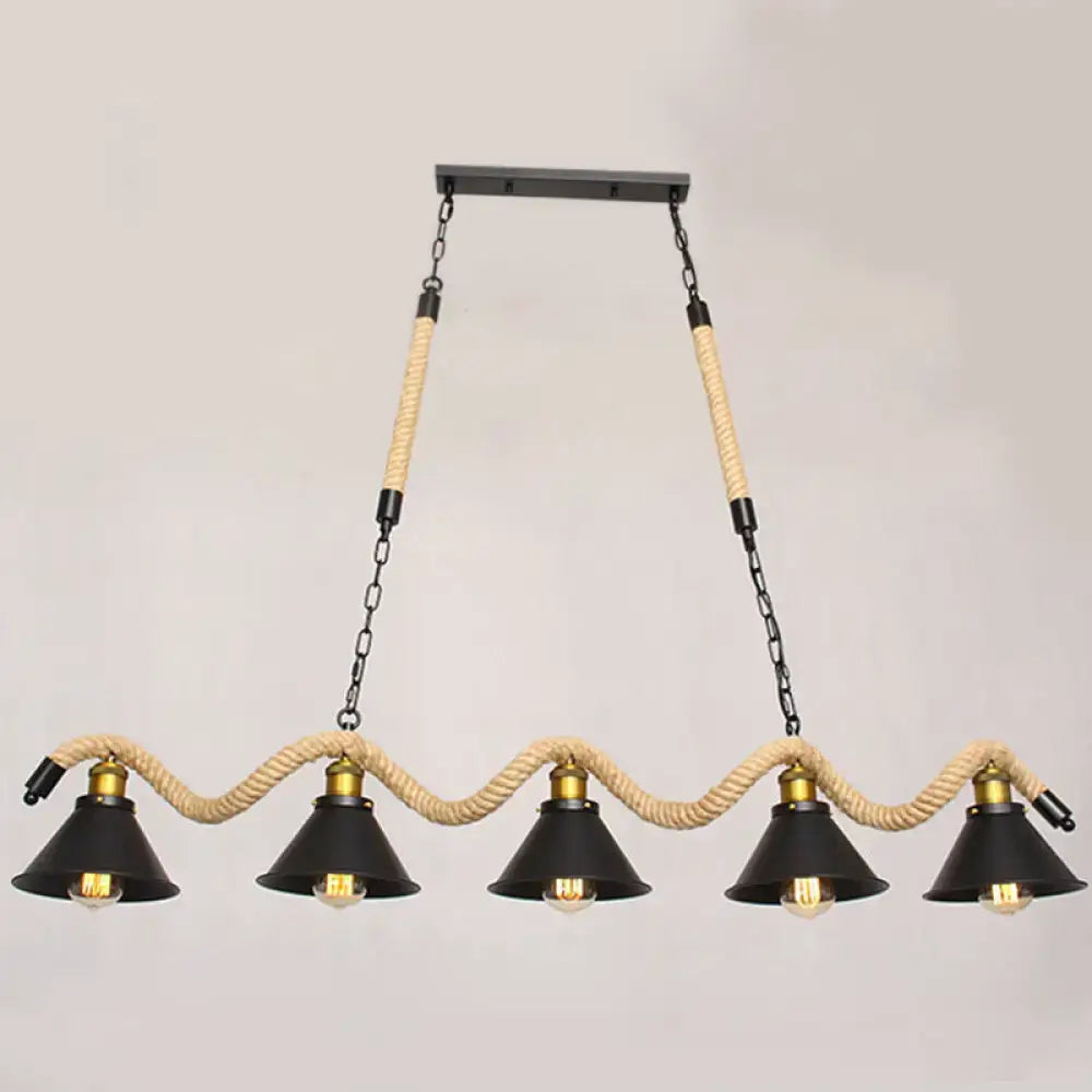Industrial black metal island chandelier kitchen rope pendant light