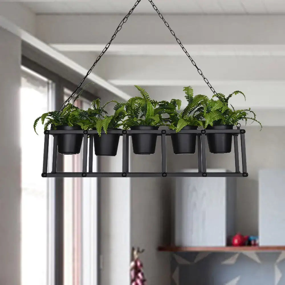 Industrial black metal island light fixture kitchen hanging plant lamp