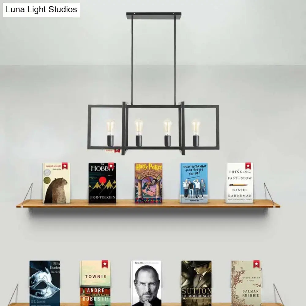 Industrial black metal island pendant light for living room