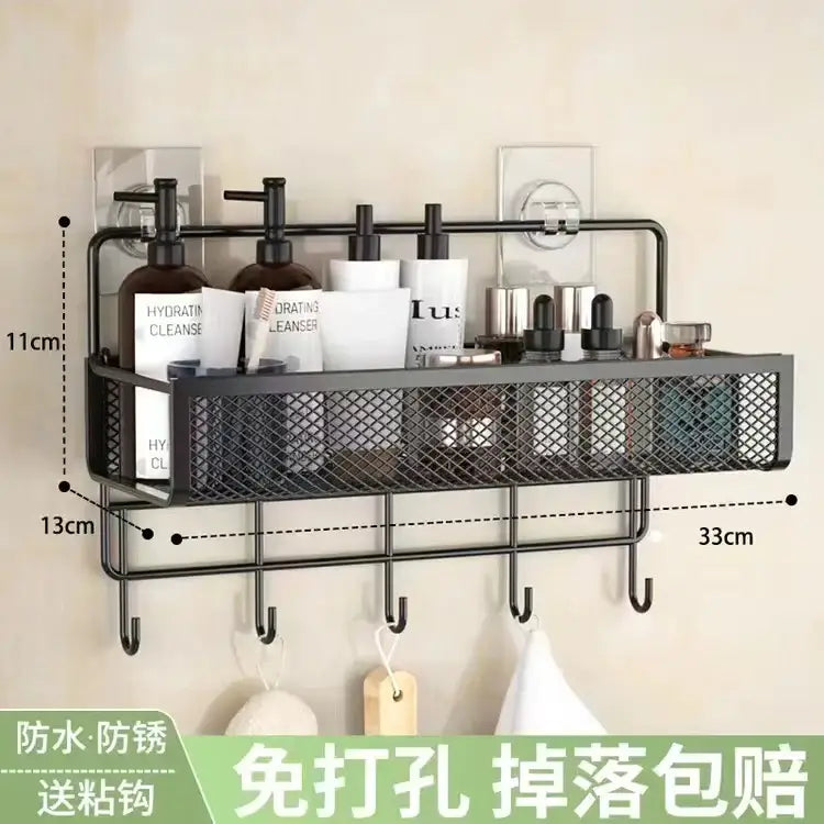 Industrial black metal mesh two tier wall shelf organizer kitchen rack