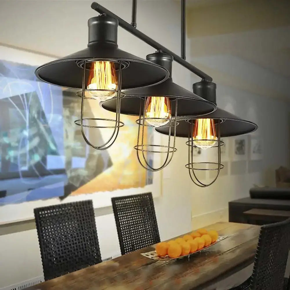 Industrial black metal wire cage shade pendant light kitchen island