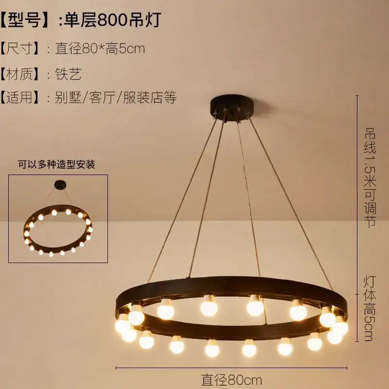Industrial black multi tier pendant light for living room