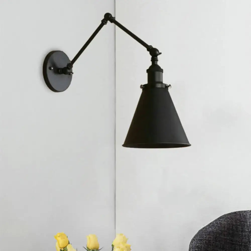Industrial black & rust cone wall sconce – bedroom articulated light