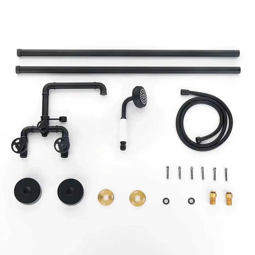 Industrial black & white dual handle shower faucet bathroom tap