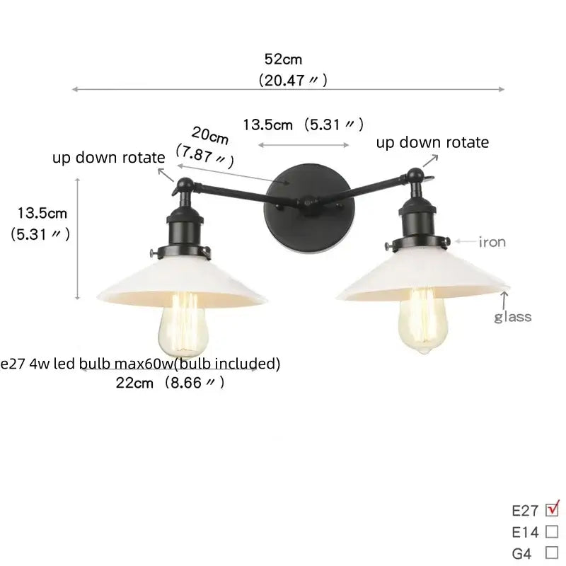 Industrial black & white wall light bedroom led sconce with pull chain