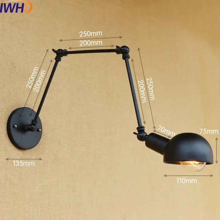 Industrial brass swing arm led wall lamp bedroom reading light