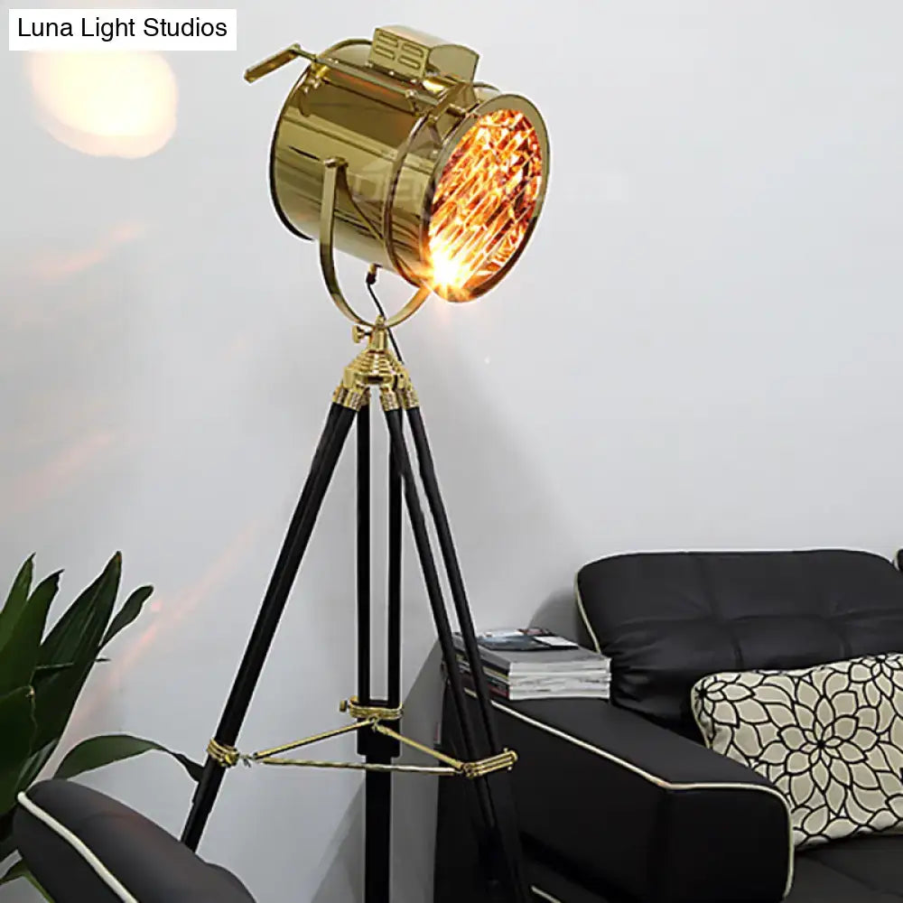 Industrial brass tripod design metal shade floor light living room